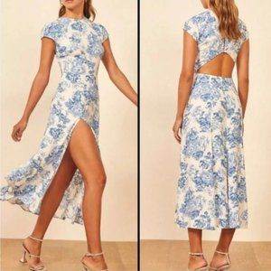 Reformation Gavin floral print open back side slit midi dress in Olympia size 6